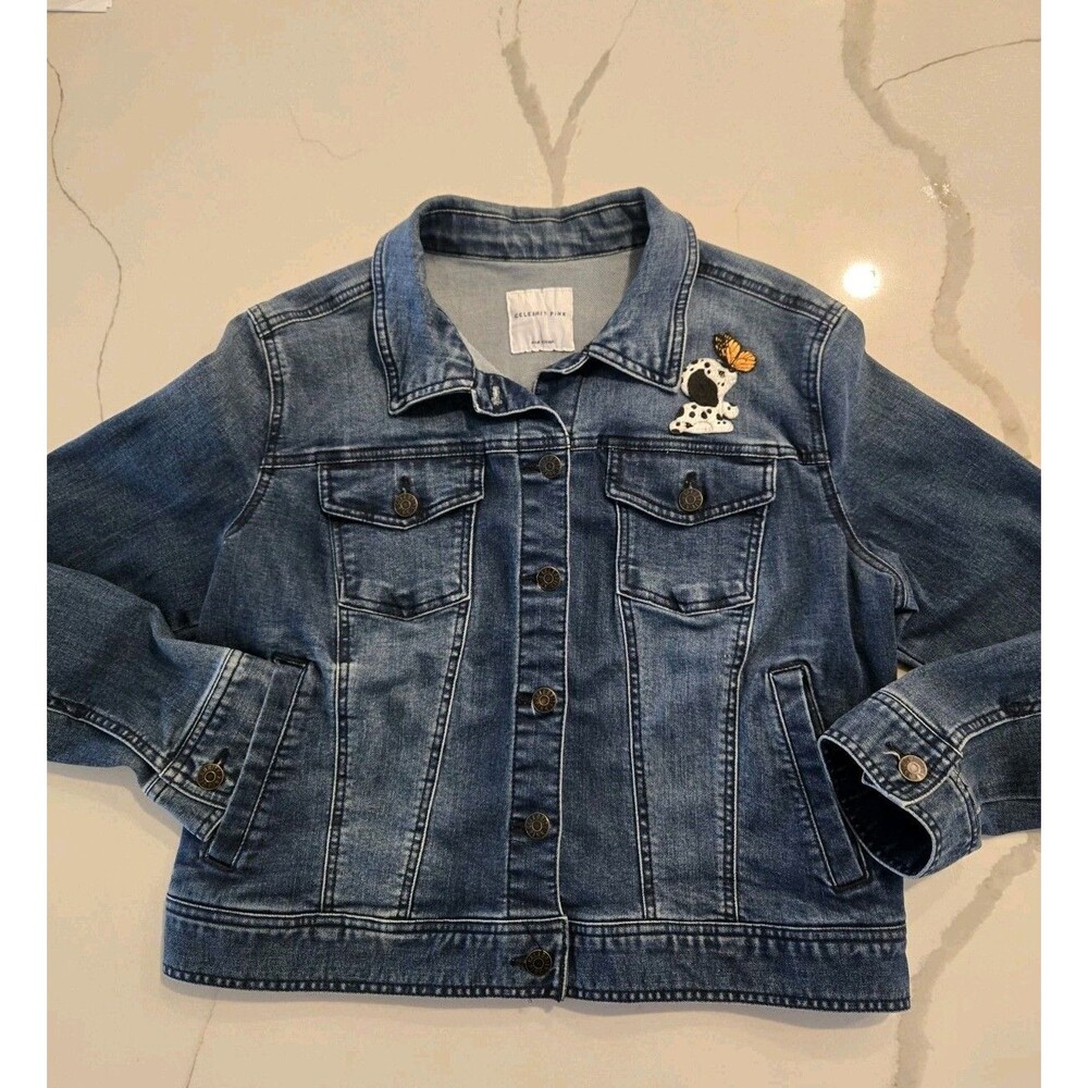 Celebrity Pink dalmatian Puppy Patch Denim Trucker Jacket L Collared Y2K